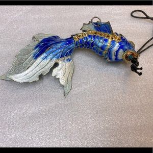 Vtg huge articulated cloisonné fish pendant ornament